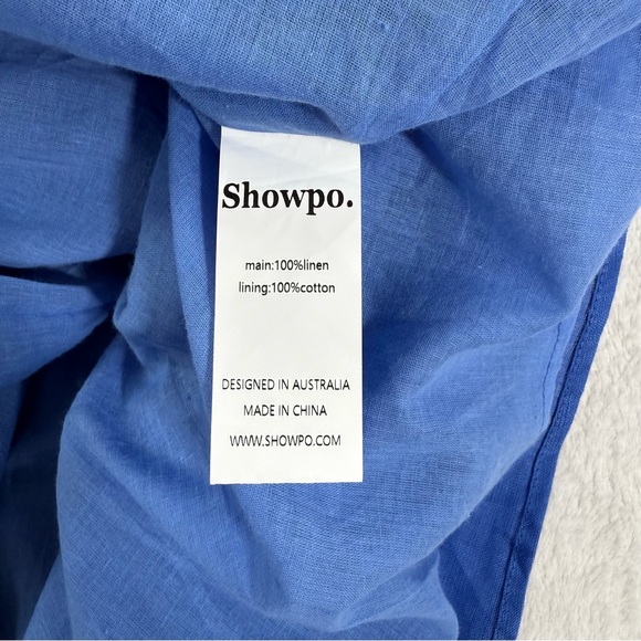 NEW Amalie the Label by Showpo Khaila LInen Lunge Puff Sleeve Mini Dress Blue 6 - Picture 10 of 15
